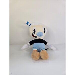 Cuphead Mugman Plush Stuffed Toy Blue White Straw Video Game Collectible